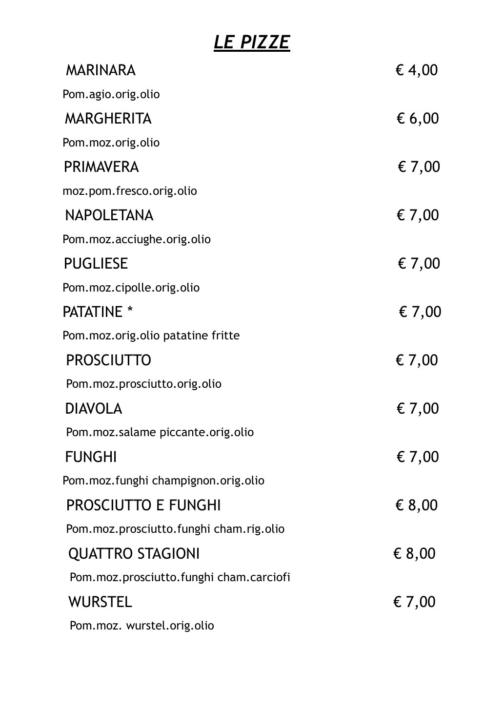 Menù La Volpe Pescatrice - pagina 2: pizze