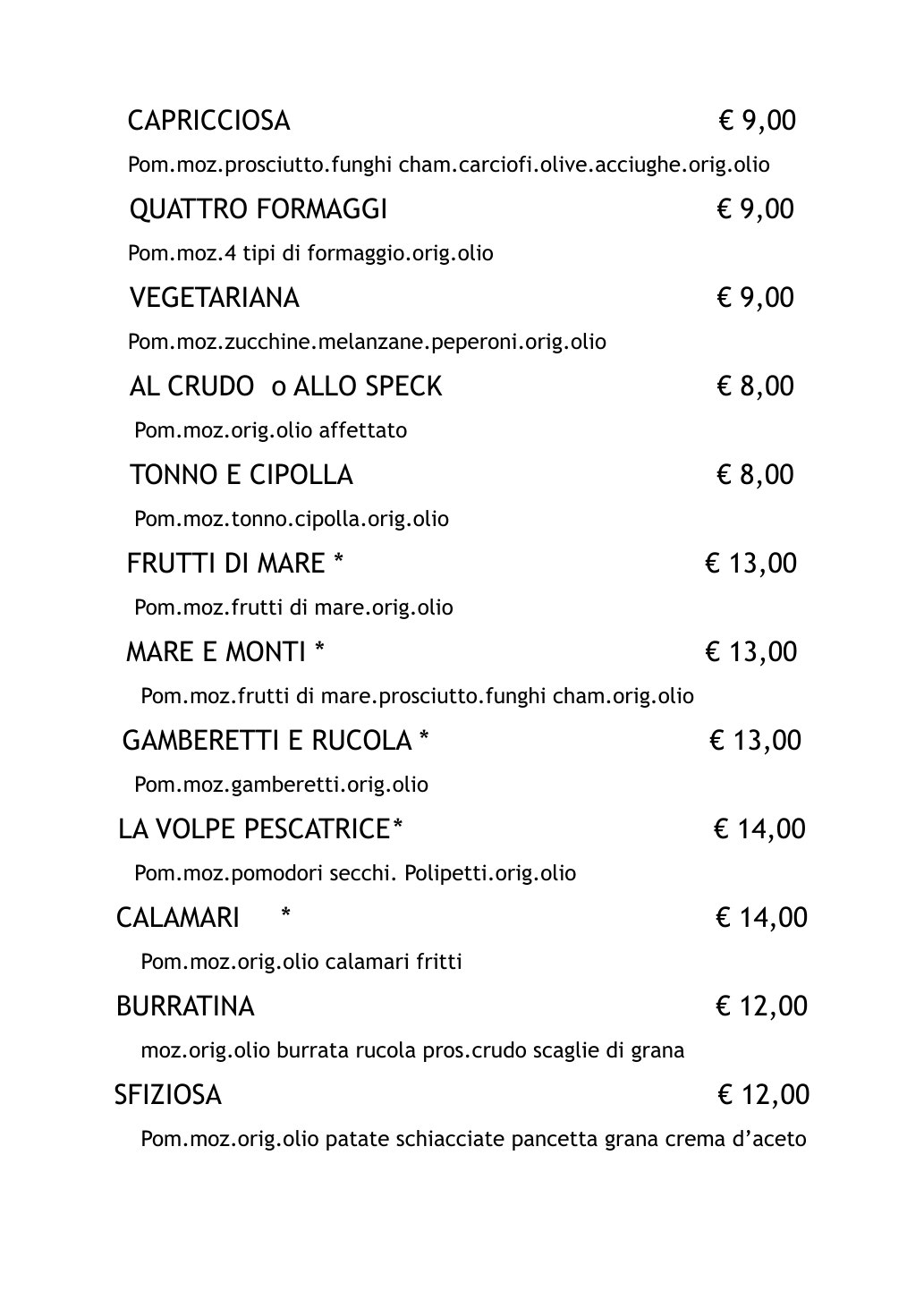 Menù La Volpe Pescatrice - pagina 3: pizze speciali