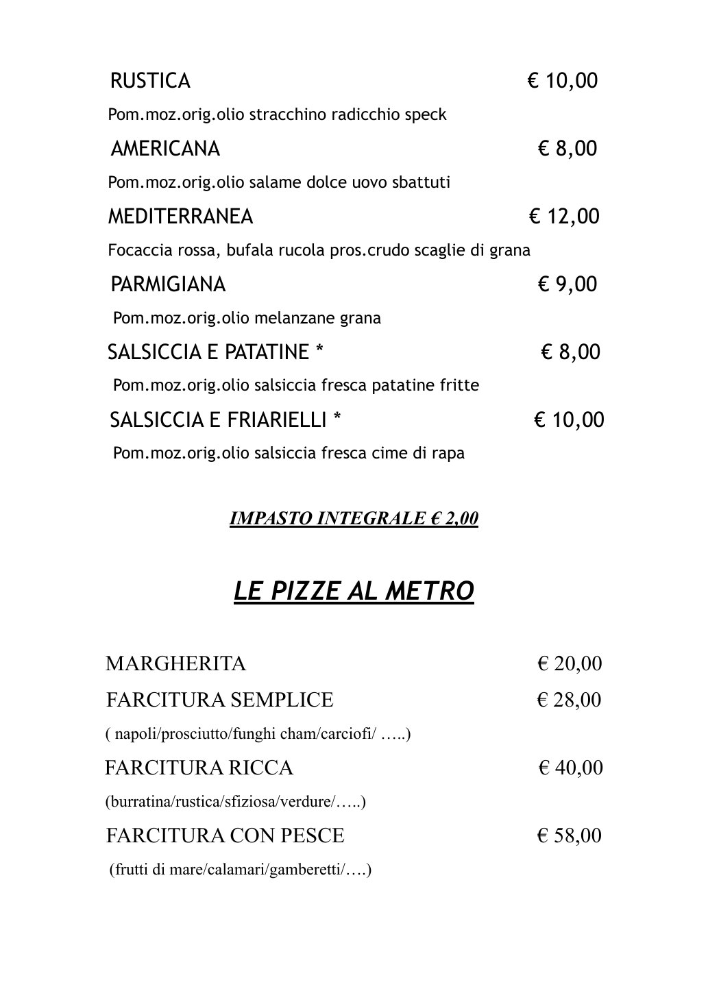 Menù La Volpe Pescatrice - pagina 4: pizze al metro